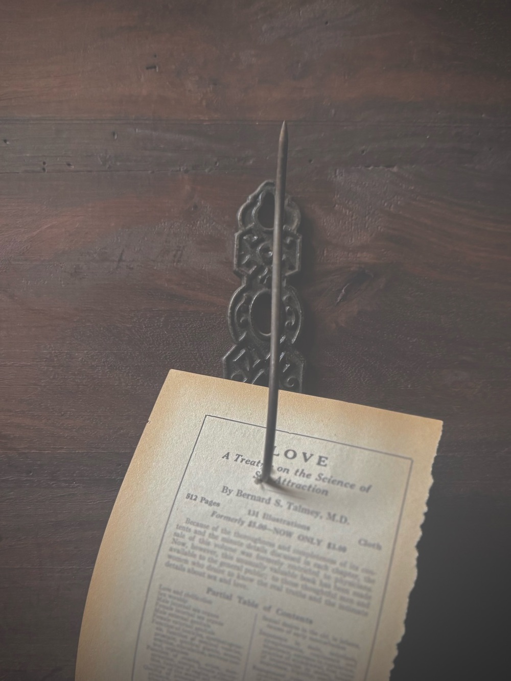 Antique Eastlake Victorian Cast Iron Receipt Spike Wall-Mount Paper Holder
